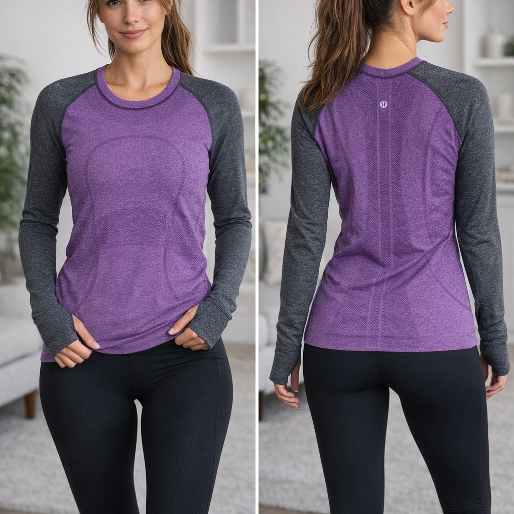 Lululemon Athletica Purple And Charcoal Raglan Long-Sleeve Performance Tee